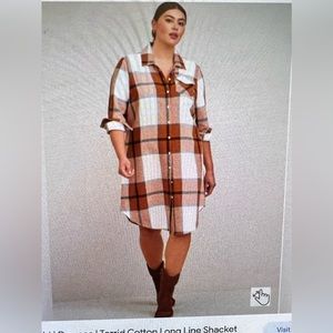 Torrid size 6x Long sleeve brown plaid flannel kimono shirt